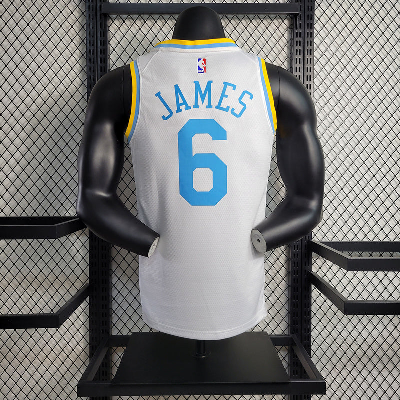 Los Angeles Lakers Nike Classic Edition White And Blue Swingman Jersey #6 LeBron James