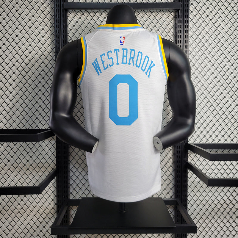 Los Angeles Lakers Nike Classic Edition White And Blue Swingman Jersey #0 Russel Westbrook