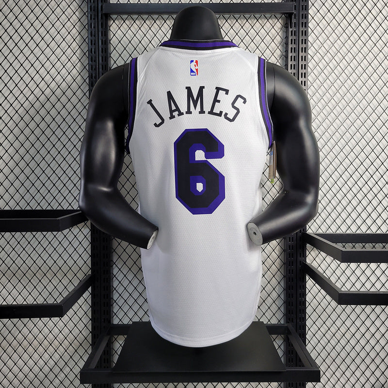 Los Angeles Lakers Nike Classic Edition White And Purple Swingman Jersey #6 LeBron James